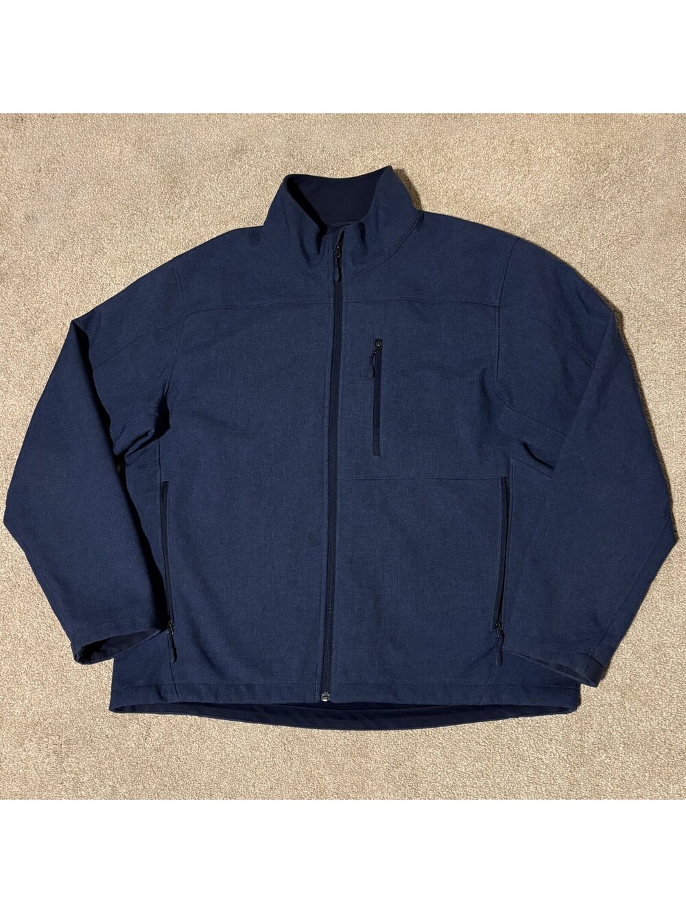 Kirkland Signature Men's XL Fleece Lined Softshell Jacket Full Zip Blue Outdoor